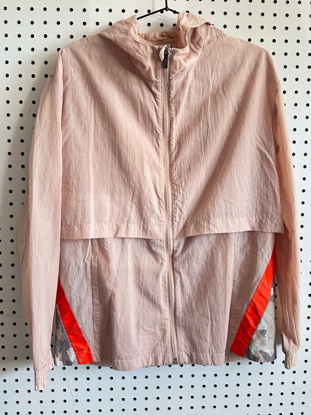 adidas Light Pink Hooded Windbreaker with Orange Accents